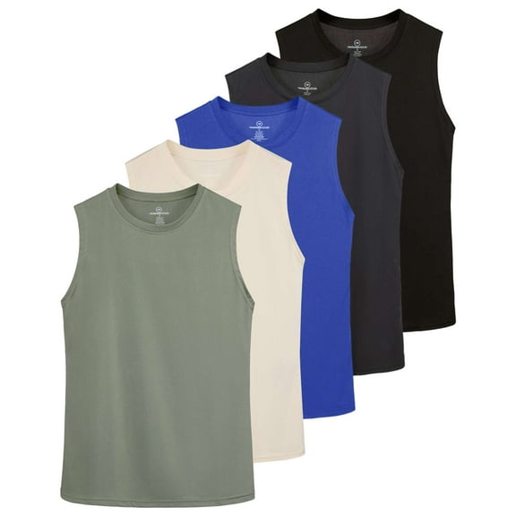 Real Essentials 5 Pack: Women's Dry-Fit Tank Top - Racerback Sleeveless T-Shirt Athletic Workout Gym Shirt (Plus Available)
