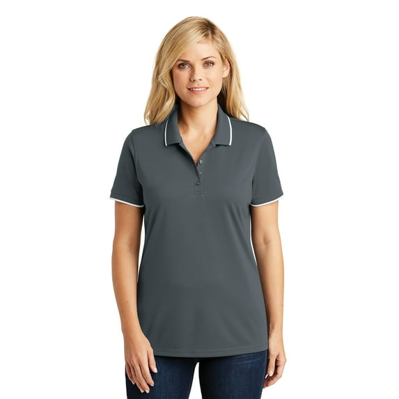 Port Authority LK111 Ladies Dry Zone UV Micro-Mesh Tipped Polo, Graphite/ White, XL
