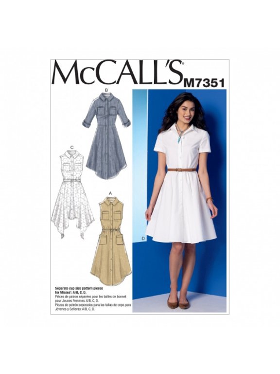 Ladies Easy Sewing Pattern 7351 Shirtdresses with Pockets & Belt