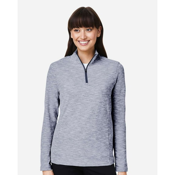 North End NE415W Women's Eclipse Jacquard Quarter-Zip Pullover-Classic Navy Heather-L
