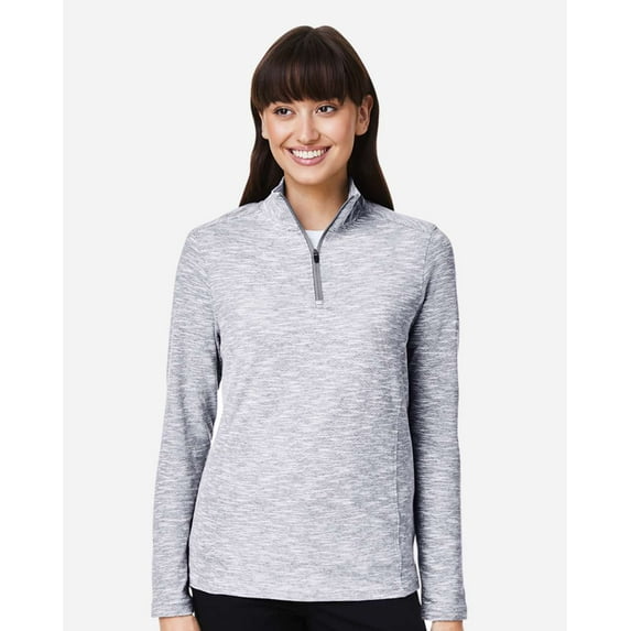 North End NE415W Women's Eclipse Jacquard Quarter-Zip Pullover-PLATINUM HEATHER-M