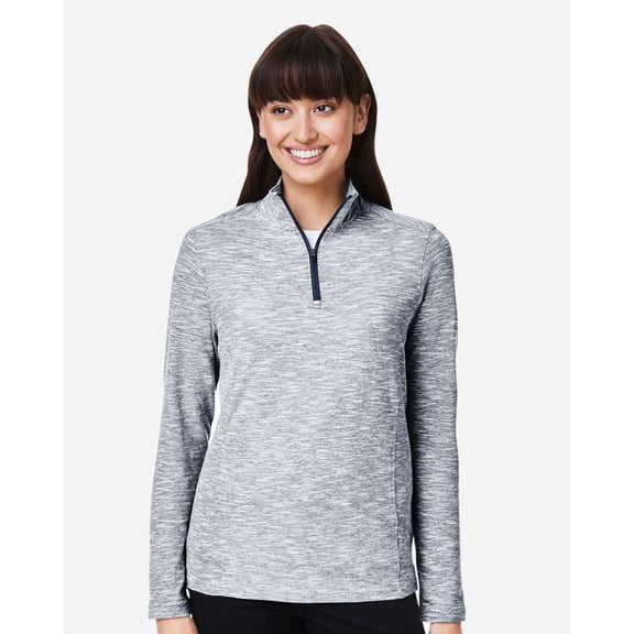 North End NE415W Women's Eclipse Jacquard Quarter-Zip Pullover-Black Heather-S