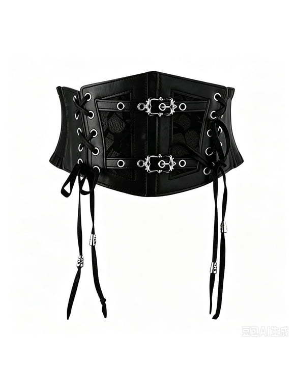 Ladies Elastic Corset Belt Sides Lace-up Underbust Wide Belts for Women Vintage Dresses