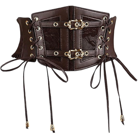Ladies Elastic Corset Belt Sides Lace-up Underbust Wide Belts for Women Vintage Dresses