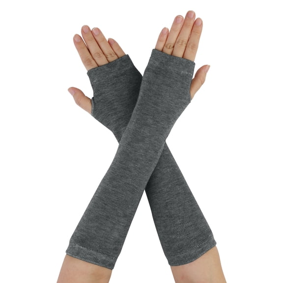 Ladies Elastic Fingerless Arm Warmers Gloves, Dark Gray
