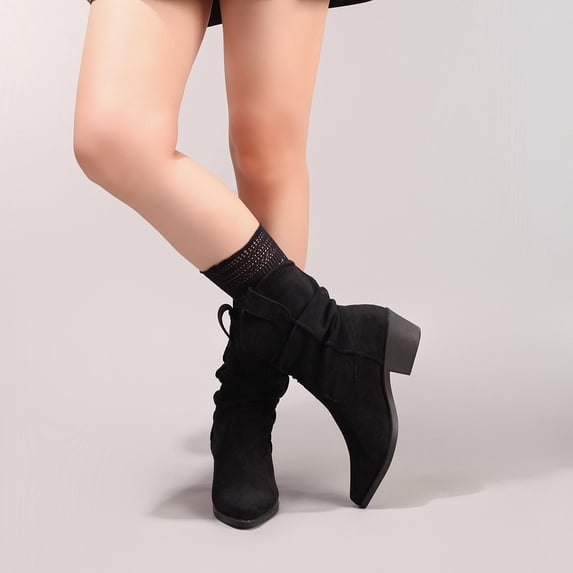 Ladies' Elastic Short Boots Look Thin And Lazy With A Pile Of Boots And A Pointed Thick Heel Casual And Fashionable