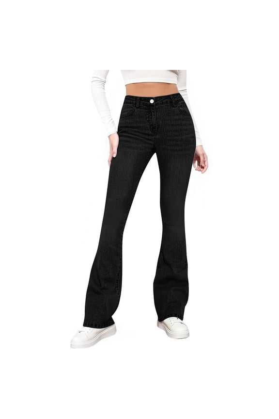 womens jeans bootcut Ladies' Elastic Wide Leg High Waist Versatile Loose Straight Leg Jeans
