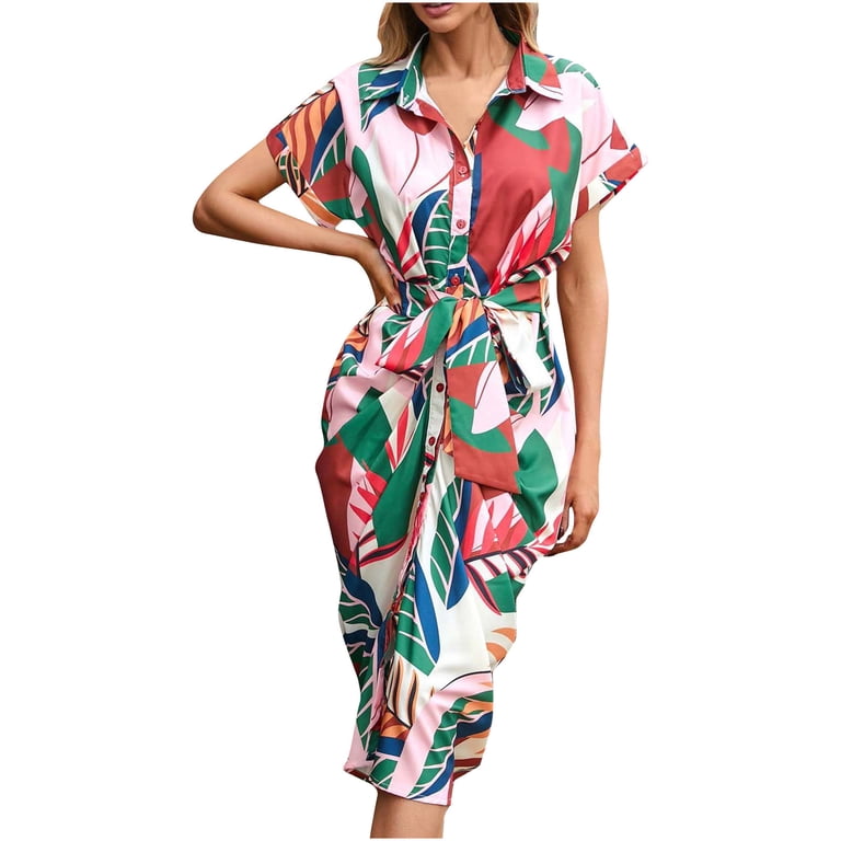 Ladies Elegant Button Down Shirt Dress Graphic Tropical Print Tie Waist Wrap Dress Midi Length for Casual Work (XX-Large, Pink) - Walmart.com Ladies Elegant Button Down Shirt Dress Graphic Tropical Print Tie Waist Wrap Dress Midi Length for Casual Work (XX-Large, Pink) - Walmart.com