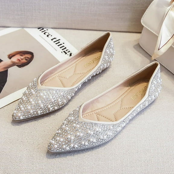 Ladies' Elegant Evening Flats, Rhinestone Detail, Comfortable Slip-ons
