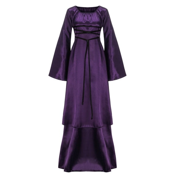 Ladies Elegant Gothic Dress with Flared Long Sleeves Renaissance Medieval Dresses Comfy Classic Solid Plain Long Clothes A-Line Swing Witch Halloween Party Club Outs