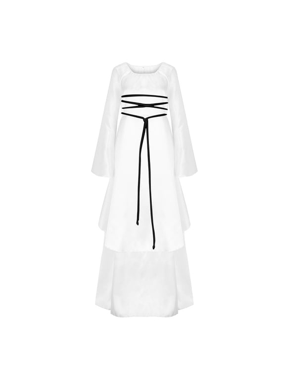 Ladies Elegant Gothic Dress with Flared Long Sleeves Renaissance Medieval Dresses Comfy Classic Solid Plain Long Clothes A-Line Swing Witch Halloween Party Club Outs