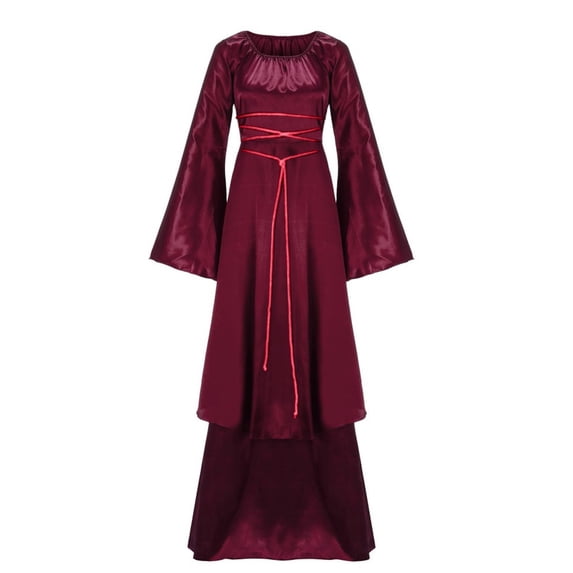 Ladies Elegant Gothic Dress with Flared Long Sleeves Renaissance Medieval Dresses Comfy Classic Solid Plain Long Clothes A-Line Swing Witch Halloween Party Club Outs