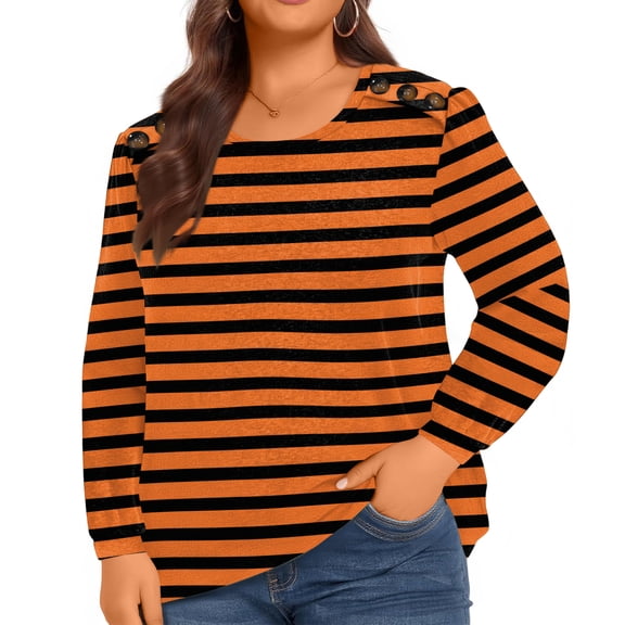 Ladies Elegant Gradient Button Large Women's Long Sleeve Top for Plus Size Fashion and Elegant Occasions,Ginger,5XL