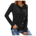 thumbnail image 1 of Ladies Elegant Long Sleeve V Neck Side Buttons Tops Tunic Shirts Solid Trendy Casual Comfy Tshirt Spring Fall Outfits Black,S, 1 of 5
