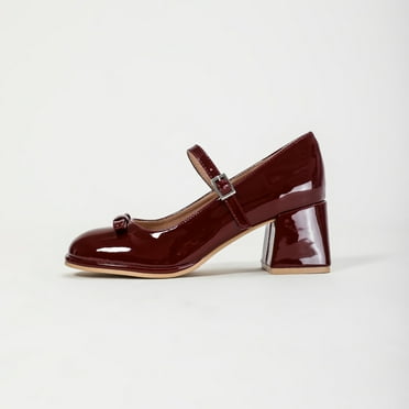 Ladies' Elegant Mary Jane Pumps, Bow Detail, Mid-High Heel