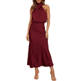 thumbnail image 1 of Ladies Elegant Sleeveless Halter Satin Summer Wedding Long Evening Dresses(M)-Dark red-M, 1 of 6