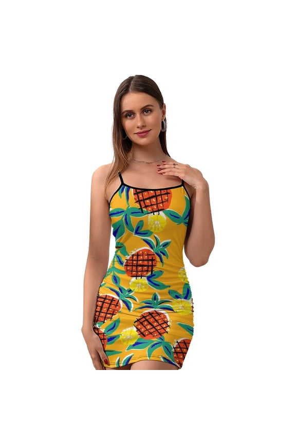 Ladies Elegant Sling Sleeveless Sexy Dress pineapple