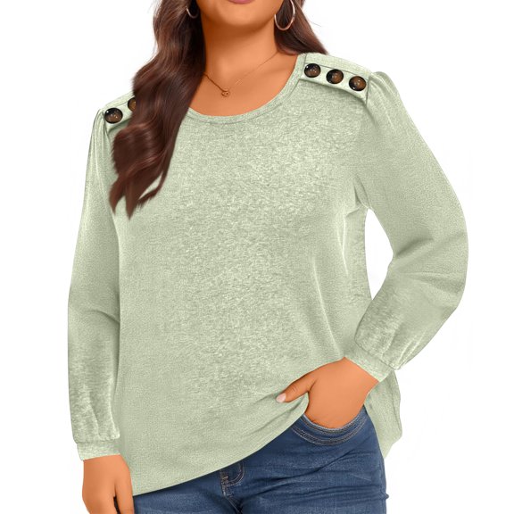 Ladies Elegant Solid Color Button Up Plus Size Women's Long Sleeve Top for Formal Wear and Office Apparel,Cyan,L