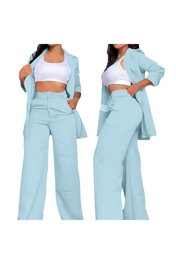 Ladies Elegant Solid Color Open Sleeve Lapel Suit Straight Leg Trouser Suit Womens Pants Suits for Business Winter Women Clothes Dresses for Grandmother of The Bride Wedding Pant Suits Petite Winter