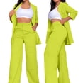 thumbnail image 1 of Ladies Elegant Solid Color Open Sleeve Lapel Suit Straight Leg Trouser Suit Womens Pants Suits for Business Winter Women Clothes Dresses for Grandmother of The Bride Wedding Pant Suits Petite Winter, 1 of 4