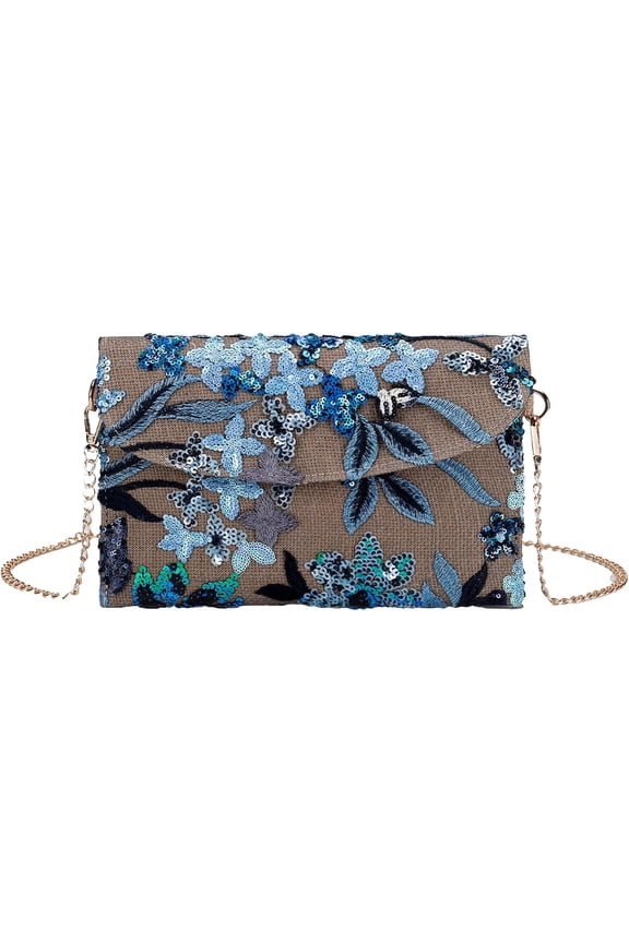 Ladies Embroidery Sequins Shoulder Bag Summer Floral Chain Crossbody Evening Clutch Envelope Bohemian Style