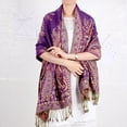 thumbnail image 1 of Ladies Ethnic Pashmina Winter Bohemian Travel Scarves Women Scarf Cashew Jacquard Scarf Long Soft Shawls PURPLE, 1 of 7