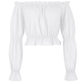 thumbnail image 1 of Ladies Exercise Tops Woman off Shoulder Renaissance Shirt, Ruched Long Sleeve Cropped Tops Lantern Sleeve Costume Blouse White L, 1 of 8