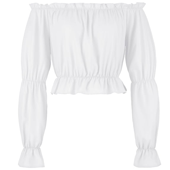 Ladies Exercise Tops Woman off Shoulder Renaissance Shirt, Ruched Long Sleeve Cropped Tops Lantern Sleeve Costume Blouse White L