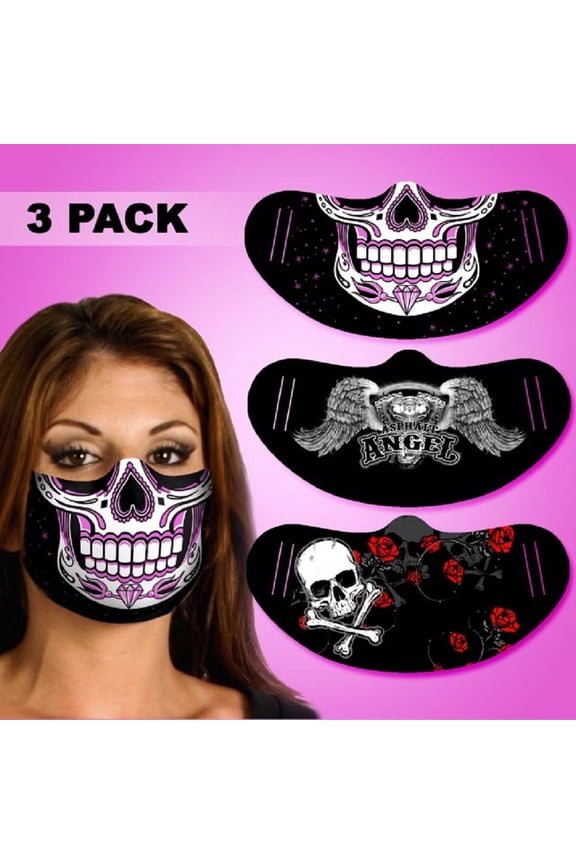 Ladies Face Mask Set of 3, Soft Cotton-Poly Blend, Breathable & Comfortable