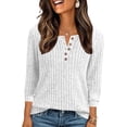 thumbnail image 1 of Ladies' Fall and Winter Casual Solid Color Lightweight V Neck Button Knit Stripe Brushed Loose Sweater with Three Quarter Sleeve Top Women's 3/4 Sleeve Tops Shirts Basic Summer Tees, 1 of 6