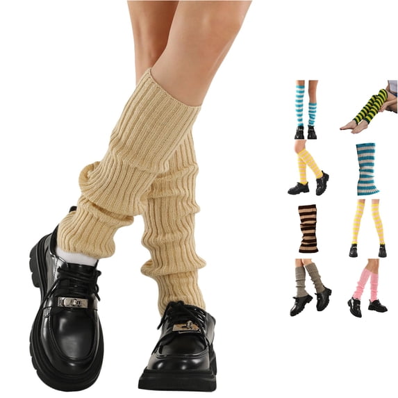 Ladies Fall Winter Y2K Ribbed Leg Warmers, Colorful Knitted Accessories