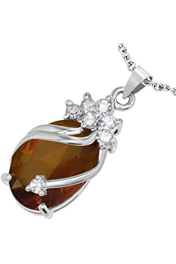 Ladies Fashion Alloy Faceted Clear & Sandy Brown Crystal Flower Vine Oval Charm Pendant