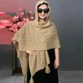 thumbnail image 1 of Ladies Fashion Autumn Winter Hooded Solid Knit Hollow Out Style Warm Shawl Retro Travel Shawl Woman Long Women Scarves Wraps Winkle Scarf Womens Shawl Scarf Owl Shawl Wraps for Women Wrap Sweater, 1 of 5
