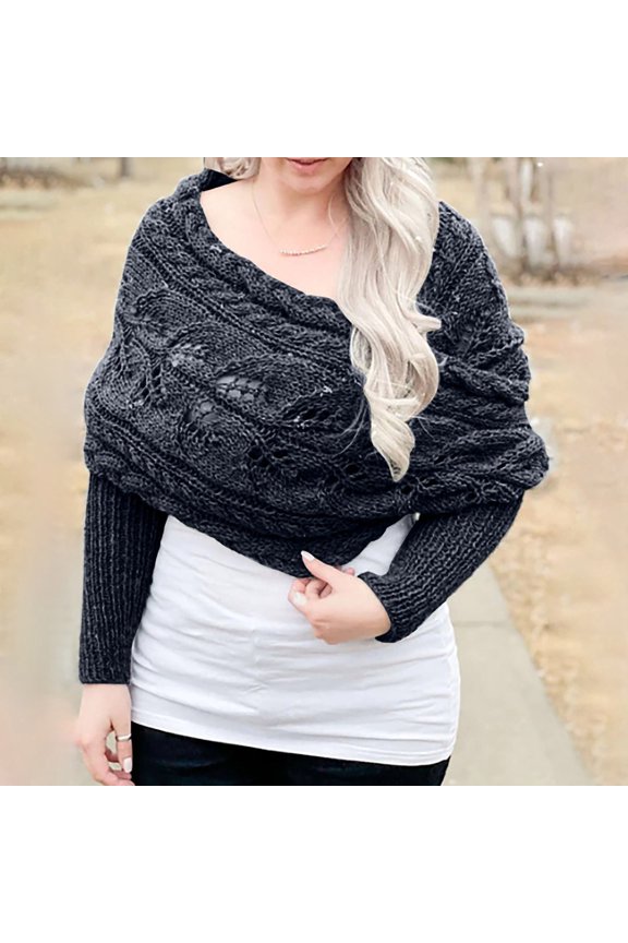 Ladies Fashion Casual Autumn Winter Outdoor Solid Color Hollow Thickened Comfortable Double Sleeve Shawl Scarf Scarf with Sleeve Sweater Scarf Silk Satin Head Scarf Wool Winter Scarf Wool Scarf