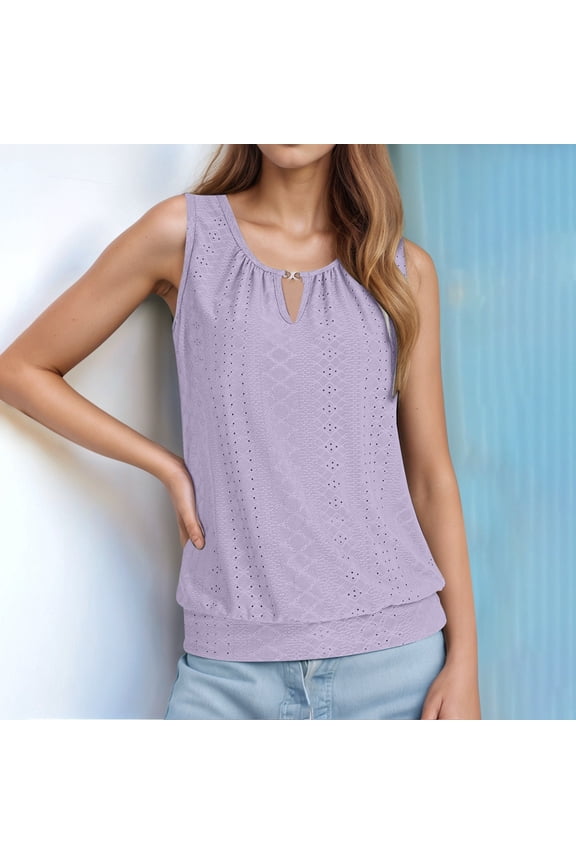 Ladies Fashion Casual Court Lock Round Neck Sleeveless Vest T Shirt Top 1 Mini Top Strapless Dresses for Women Layering Top Any Day 2 Pk Night Gowns Baggy Tops for Women 2xl Top for Women Long