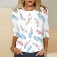 thumbnail image 1 of Ladies Fashion Casual Feather Print Sport Round Neck T Shirt Comfortable Casual Loose Sleeve T Shirt Medium Sleeve Turtle Neck Ladies Tee Shirt Women Workout Shirt Phrasing Shirt Womens Solid Color T, 1 of 3