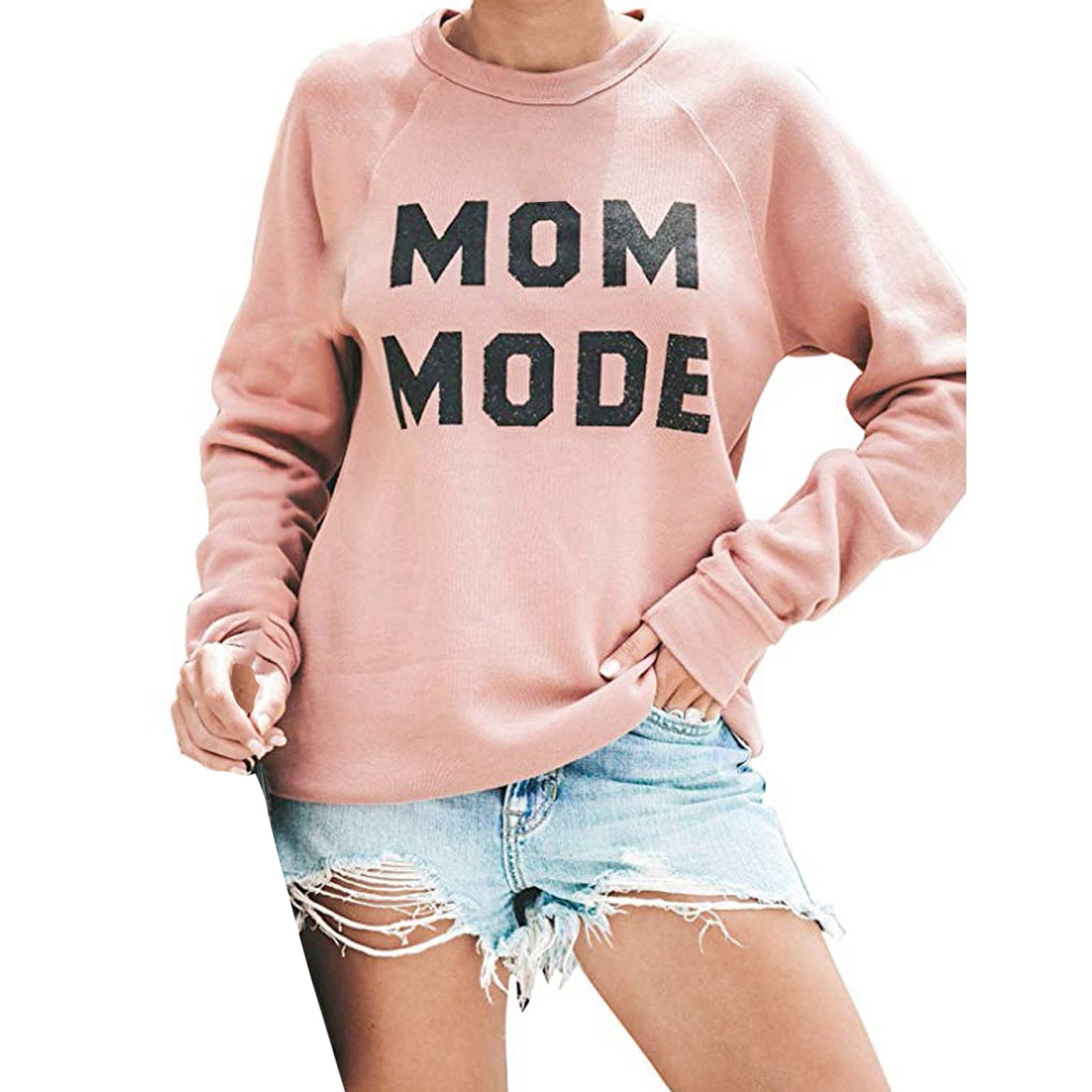 Ladies Fashion Casual MOM MODE Letter Print Loose Shirt Sweatshirt Sweater  Womens Crewneck Sweatshirt Long Sleeve Letter Print Terry Casual Cute  Pullover 