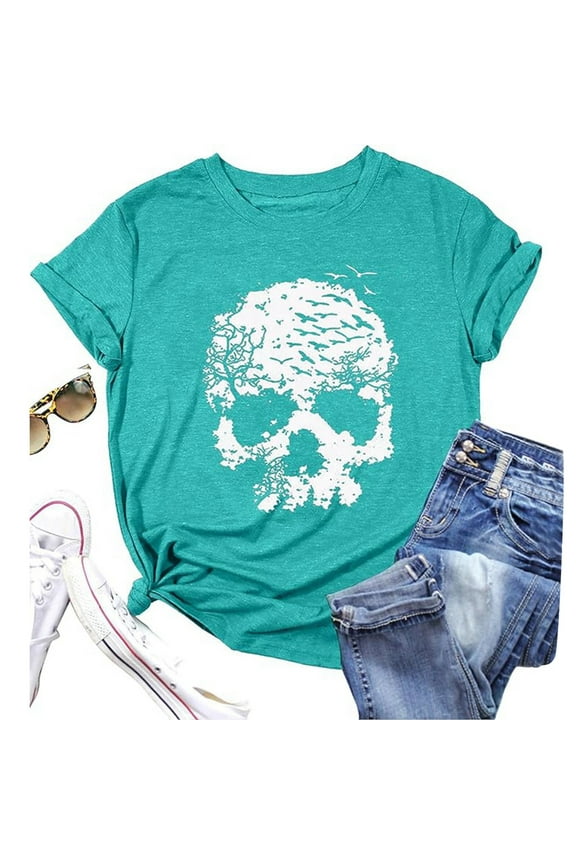 Ladies Fashion Casual Print Short Sleeve Solid Color Shirt Top Women Summer T Shirts Women's T Shirt Short Sleeve Women's Loose Fit Tees Walking T Shirts Women Women Workout Tops Womens Solid Color T