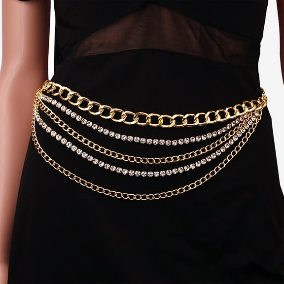 Ladies Fashion Casual Punk Metal Belt Rhinestone Inlaid Chain Skirt Waist Chain Womens Woven Belt Automatic Belt Buckle Belts for Men Reversible Extra Wide Belt Men's Dark Belt Blank Leather Belt