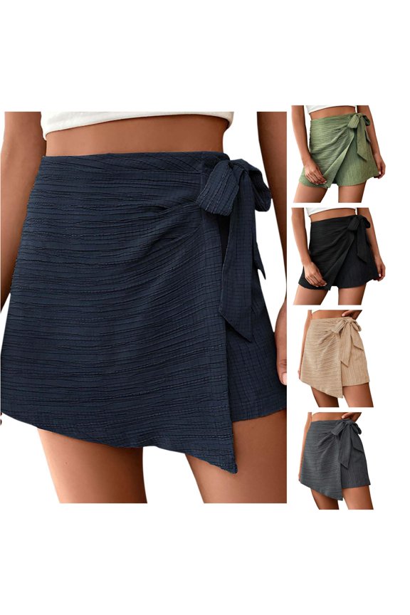 Ladies Fashion Casual Solid Color Border Texture Design Solid Color Culottes Plaid Skirts S