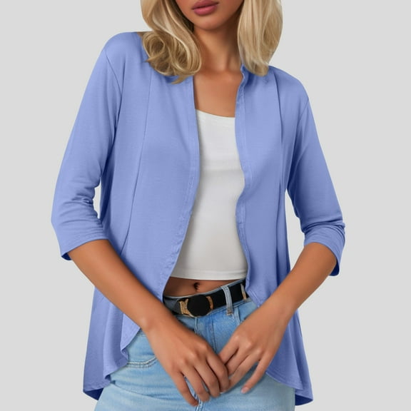 Ladies Fashion Casual Solid Color Three Quarter Sleeve Sleeve Cardigan Short Small Coat Massage Sweater Fair Trade Cardigan Duster Cardigan for Women Long Sleeve Cardigan for Dress Long Cardigans for
