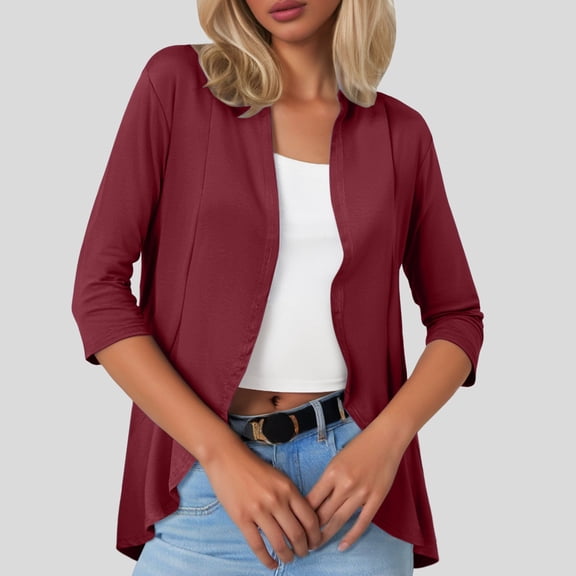 Ladies Fashion Casual Solid Color Three Quarter Sleeve Sleeve Cardigan Short Small Coat Massage Sweater Fair Trade Cardigan Duster Cardigan for Women Long Sleeve Cardigan for Dress Long Cardigans for