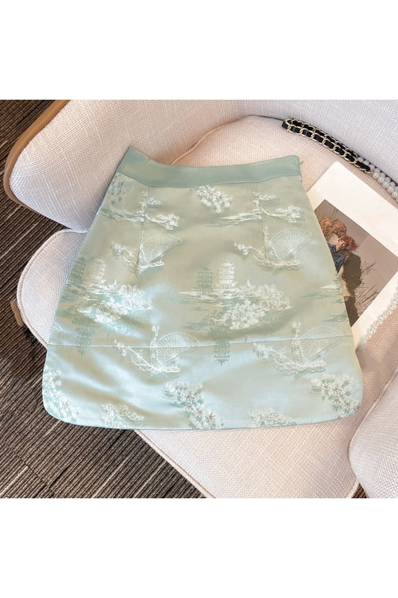 Ladies Fashion Casual Spring Retro Light National Style Jacquard Craft High Waist A Word Small Ancient Style Skirt Girls Skirt Wedding Skirt Workout Skirts for Women Gowns with Detachable Skirt Skirt