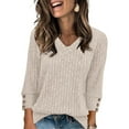 thumbnail image 1 of Ladies’ Fashion Casual V Neck Shirt – 3/4 Sleeve Pullover with Button Detail, Soft Lightweight Polyester Top Pink, 1 of 6