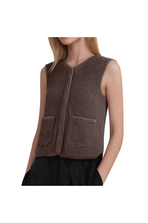 Ladies Fashion Casual Warm Lamb Wool Solid Color Vest Top Spec Vest Cute Jackets Denim Embroide Jacket Sleeveless Dusters for Women Boys Winter Vest Sleeveless Cardigan Women Women's down Vests