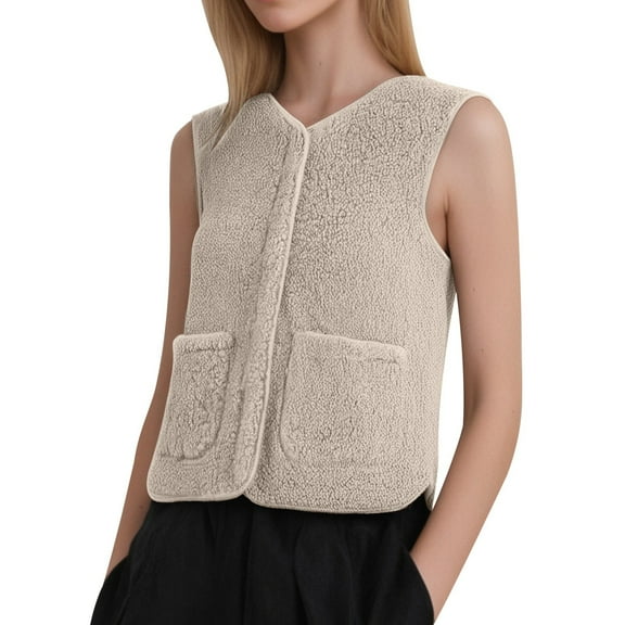 Ladies Fashion Casual Warm Lamb Wool Solid Color Vest Top