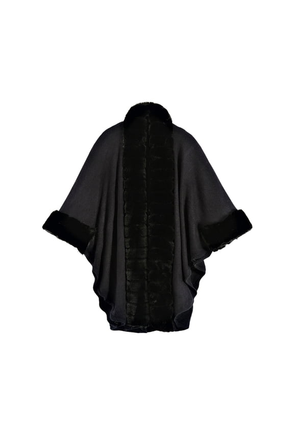 Ladies' Fashion Classic Knitted Cape Jacket - Plus Size, Shawl Design, Black