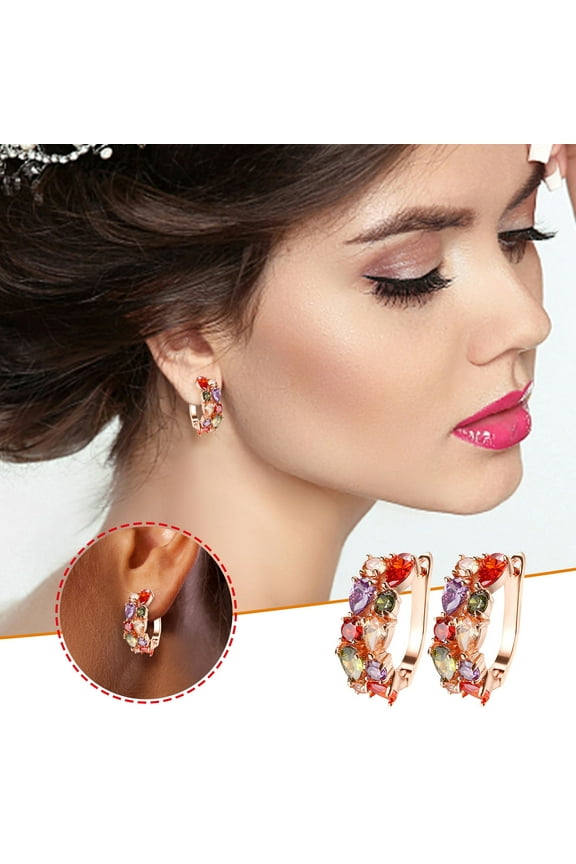 Ladies Fashion Colorful Diamond Earrings - Alloy Jewelry, 2cm Trendy Stud Earrings for Women, 1 Pair OPP Packaged (AS Shown)