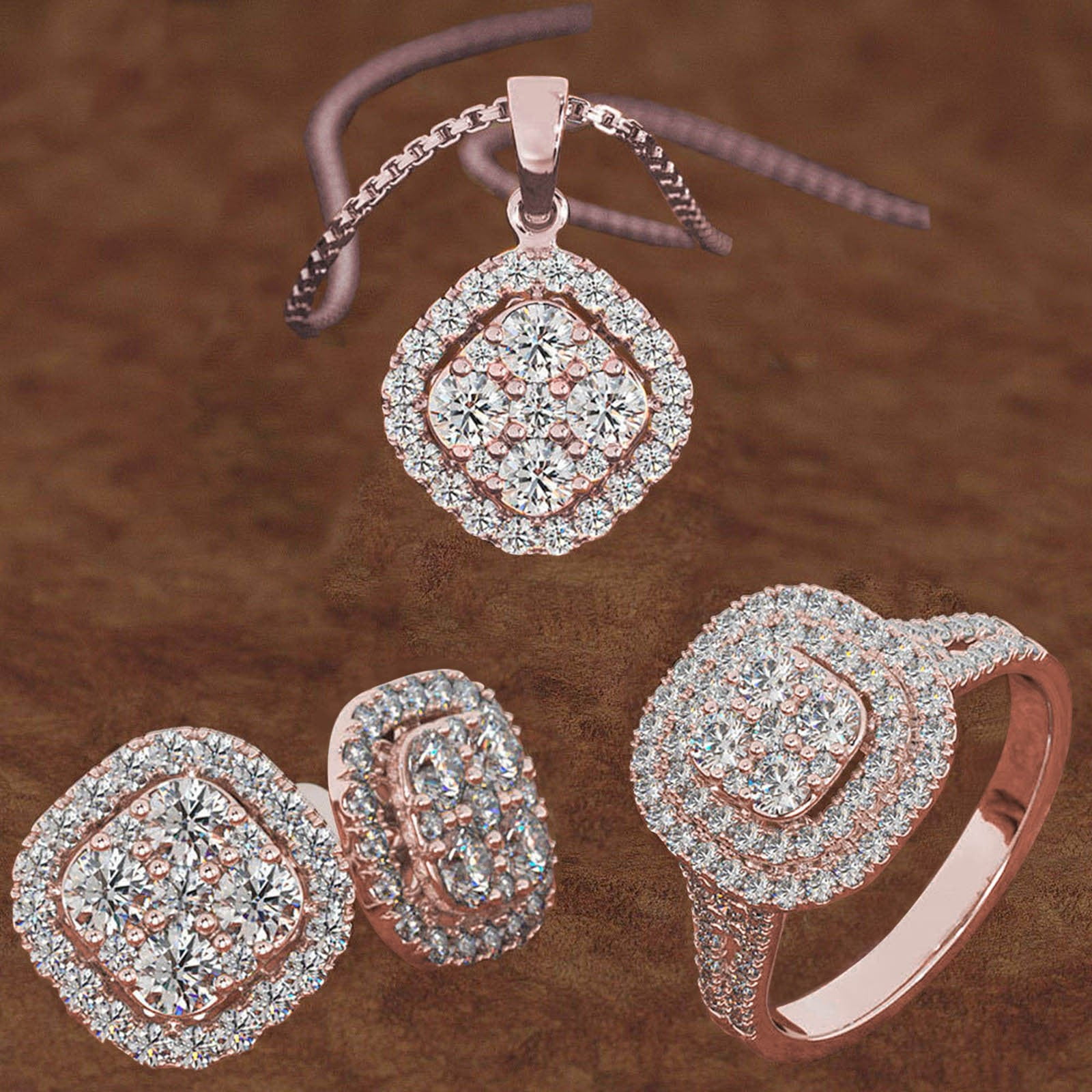 3Pcs/Set Rose Golden Plated Crystal Pendant Necklace Earrings Set Women Jewelry  Set | Wish
