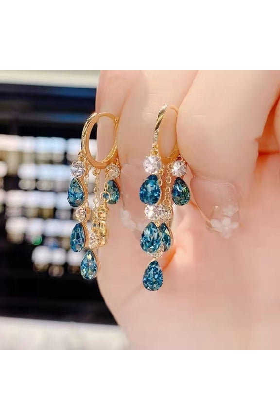 Ladies Fashion Earrings Long Fringed Crystal Drop Earrings